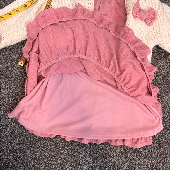 Kids Cream Chucky Cardigan with Pink Bows and Mauve Dress 2Piece Set size 5 NWTS - Picture 10 of 12